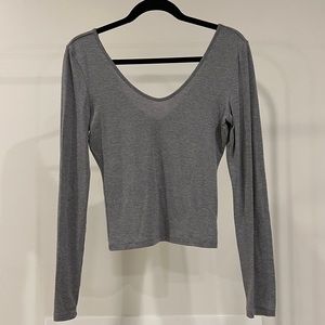 Express Grey Scoop Neck Long Sleeve Crop Top